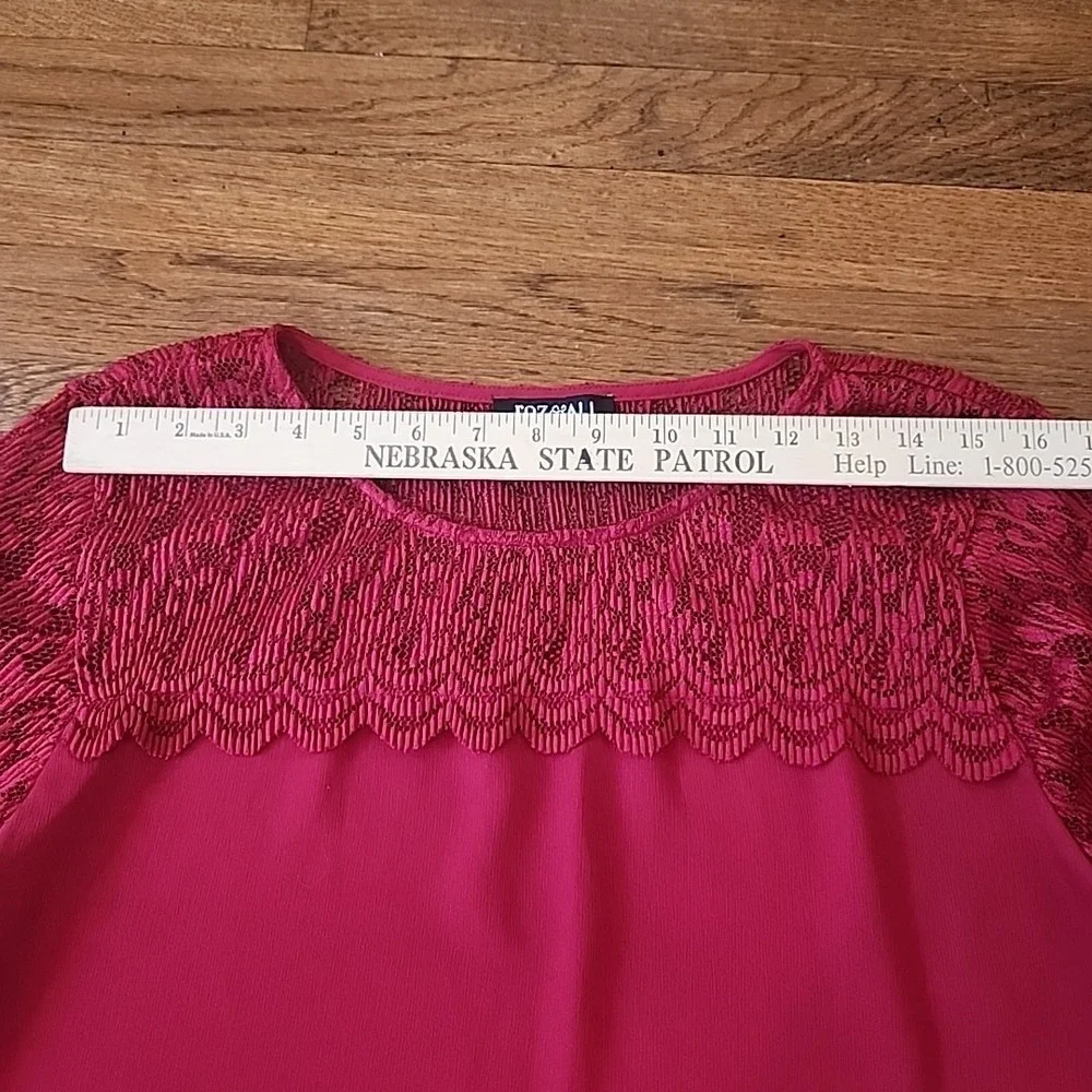 Roz & Ali Maroon Red Lace Women Top Size Large Bell Sleeve Fairy Whimsical Flowy - Picture 3 of 14
